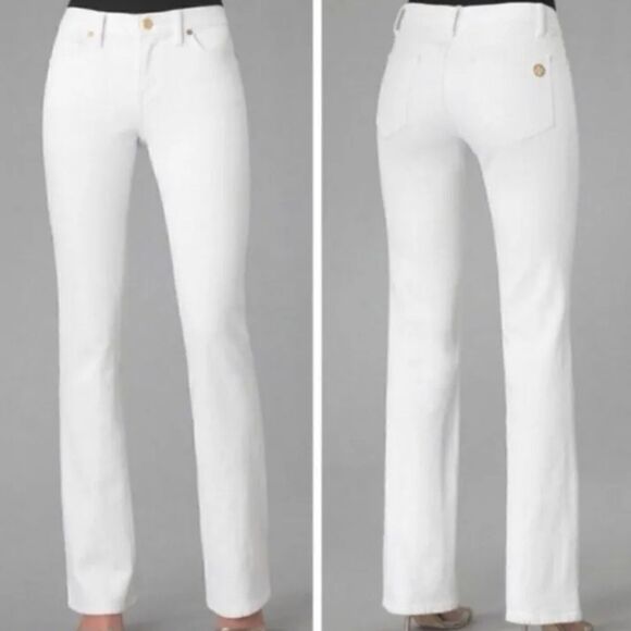 Tory Burch Classic Tory Boot Bootcut White Stretch Jeans Gold Hardware Size 28 - Picture 7 of 7